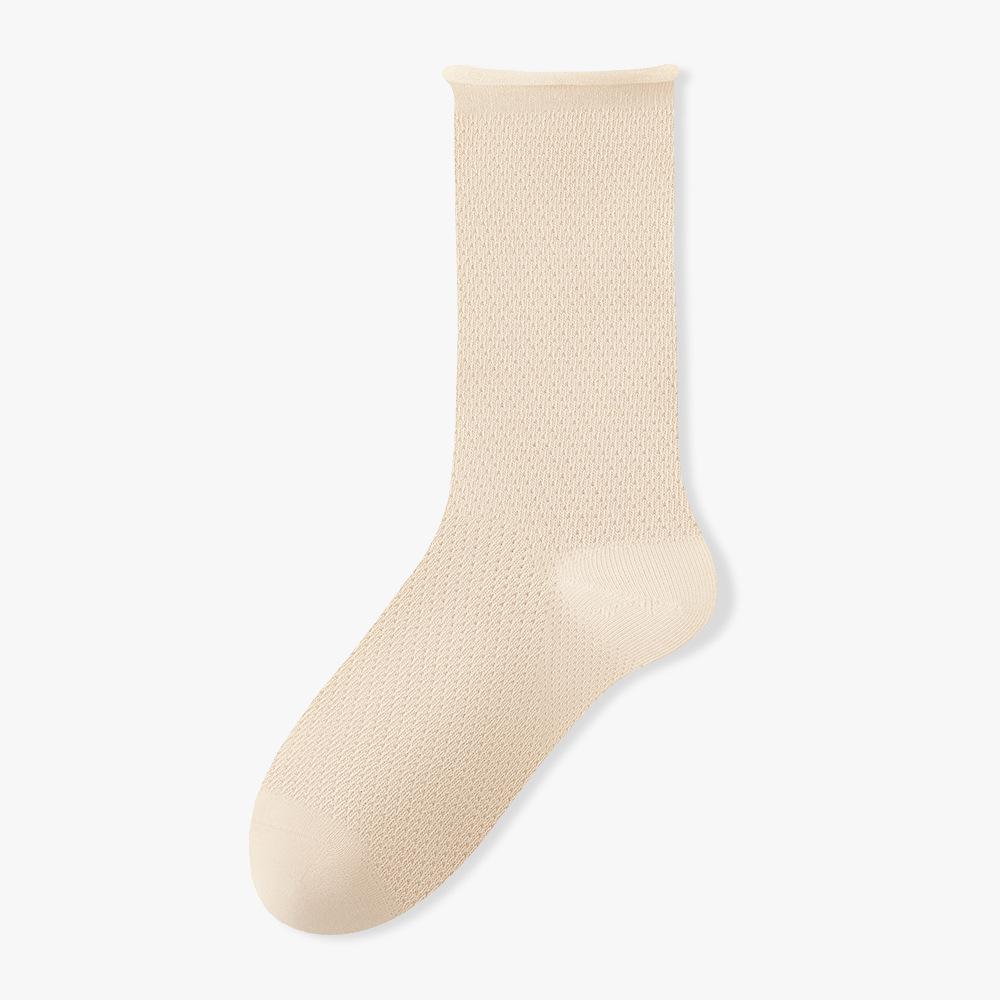 Female Spring and Summer Pure Cotton Mesh Ultra Thin Boneless Deodorant Sweat Absorption in The Tube Pile Socks