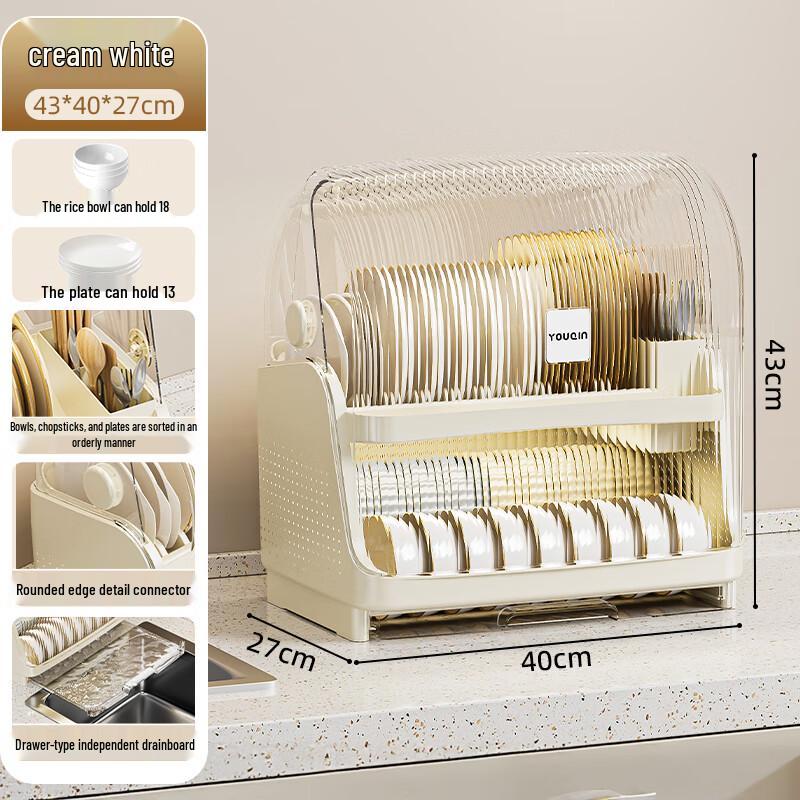 YOUQIN Mehrschichtiges Küchen-Geschirrtrockengestell mit Deckel