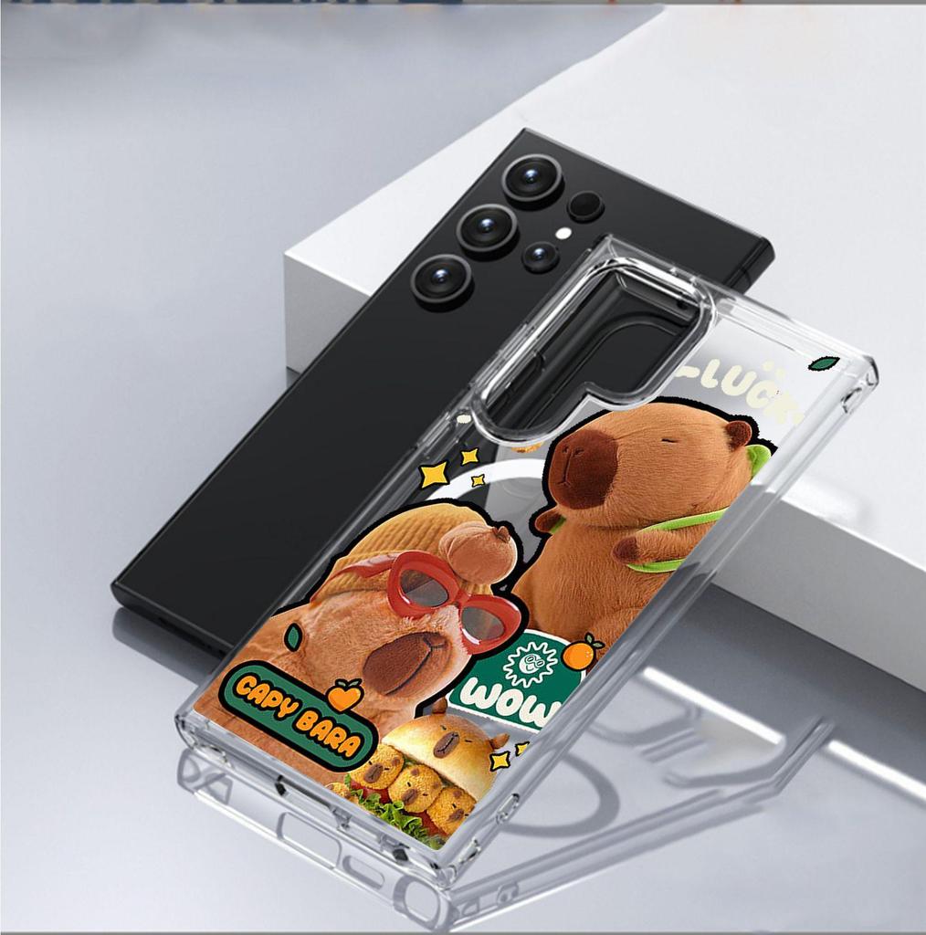 Magnetic Cartoon Plush Bear iPhone 15/16/17 Pro Max Transparent Full Coverage Case