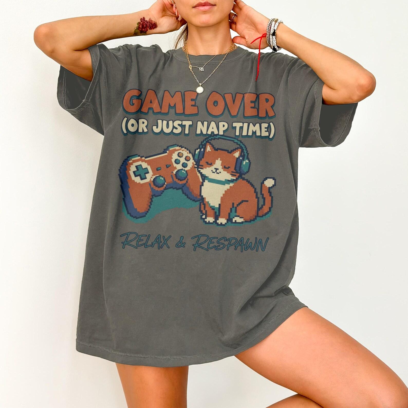 Game Over Cat T-Shirts T-shirts, Relax Respawn, Gamer Gift, Cute Cat Gaming, Funny Gaming Apparel, Cozy Gaming Gift, Cat Lover, Gen Z XL