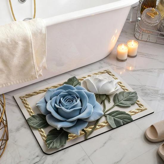 3D Vzor růže Koberec Diatomitový absorpční květinový podlahový rohož Protiskluzový koupelnový kobereček pro vstup Sprcha Kuchyň Prádelna