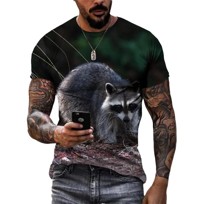 3D Printed Funny Raccoon T Shirt For Men Cute Animal Pattern T-Shirts Summer Fashion Casual Round Neck Tees Loose Short Sleeves