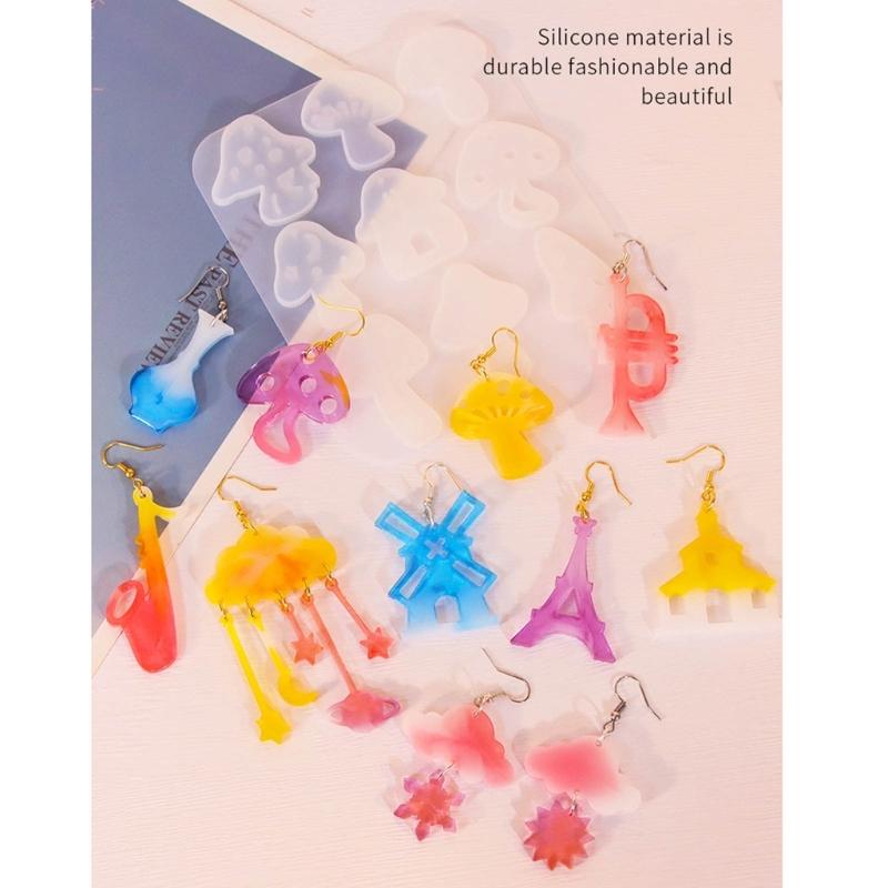 Crystal Resin Silicone Mold Geometric Mushroom Cloud Shaped Pendant Molds for Earrings Listing Ornament Making Charm DIY