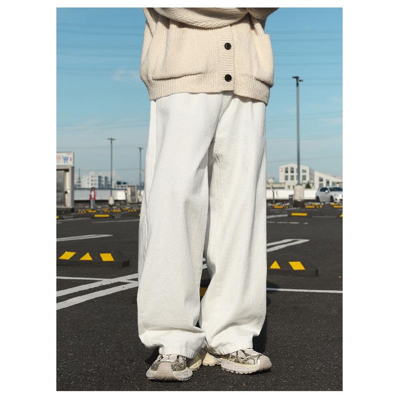 Washed distressed straight loose-fit men's jeans, new four-season vintage silhouette, trendy casual long pants