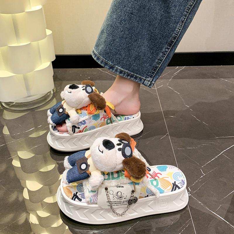 

Милые тапочки-платформы с собачкой, женская пляжная обувь на осень 2025 года, новые парусиновые полутапочки 40