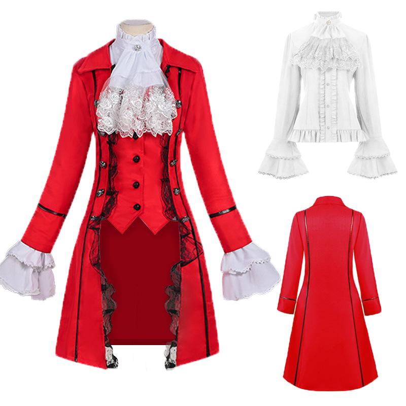 European & American Women's Medieval Lace Spliced Trench Coat Costume Set