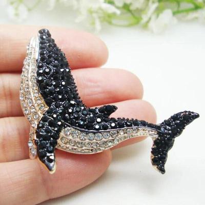 Fashion Vintage Style Dolphin Jewelry Brooch Woman Black Dolphin Whale Pendant Brooch Crystal Rhinestone Party
