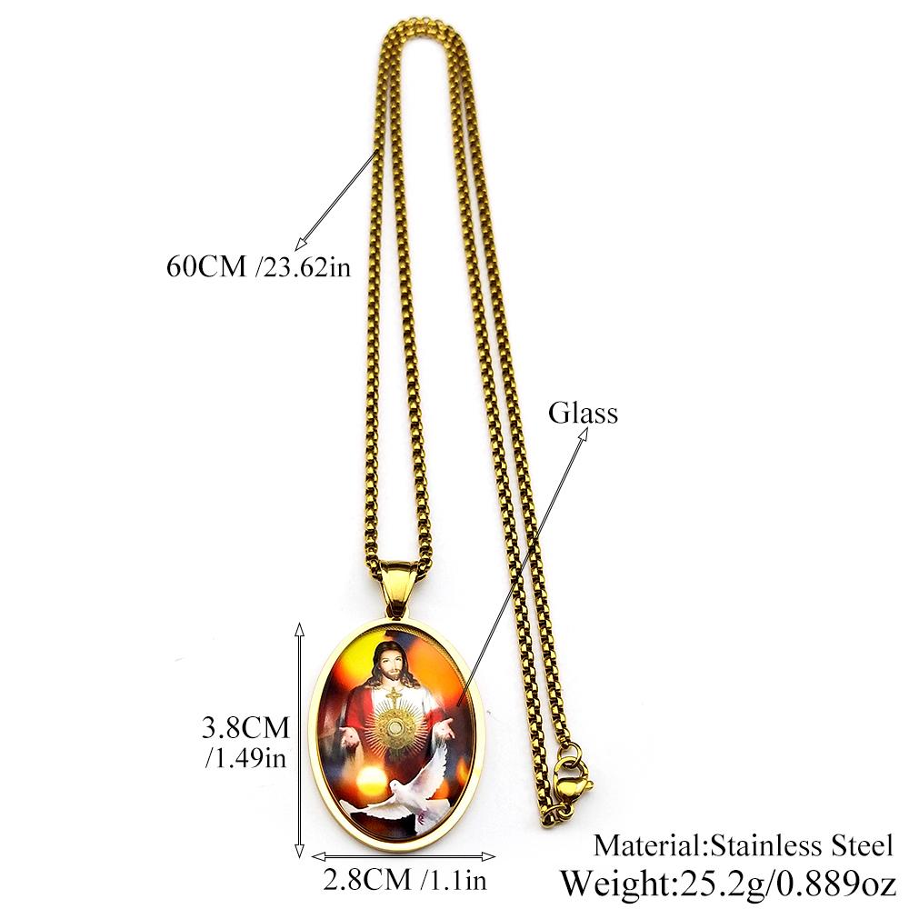 Christian Jesus Dove Glass Pendant Necklace for Women Men Stainless Steel Gold Silver Color Religion Faith Amulet Jewelry Gift