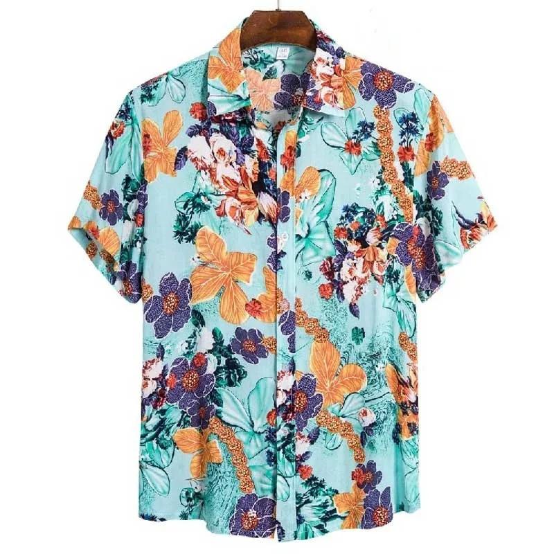Summer Stripe Casual Holiday Beach Shirt 3D Plants Pattern T-shirt Retro Short Sleeve Street Vacation Outdoor Men's and Women's Shirt