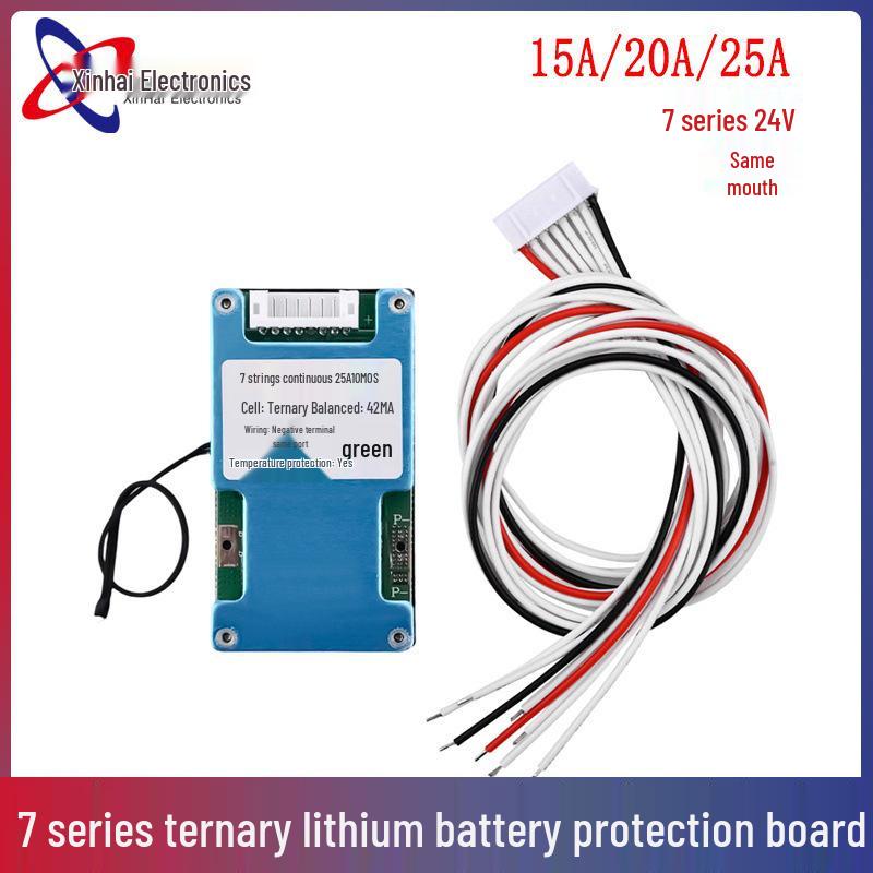 7S 18650 Lithium Battery Protection Board, 24V, with Equalization & Temperature Protection