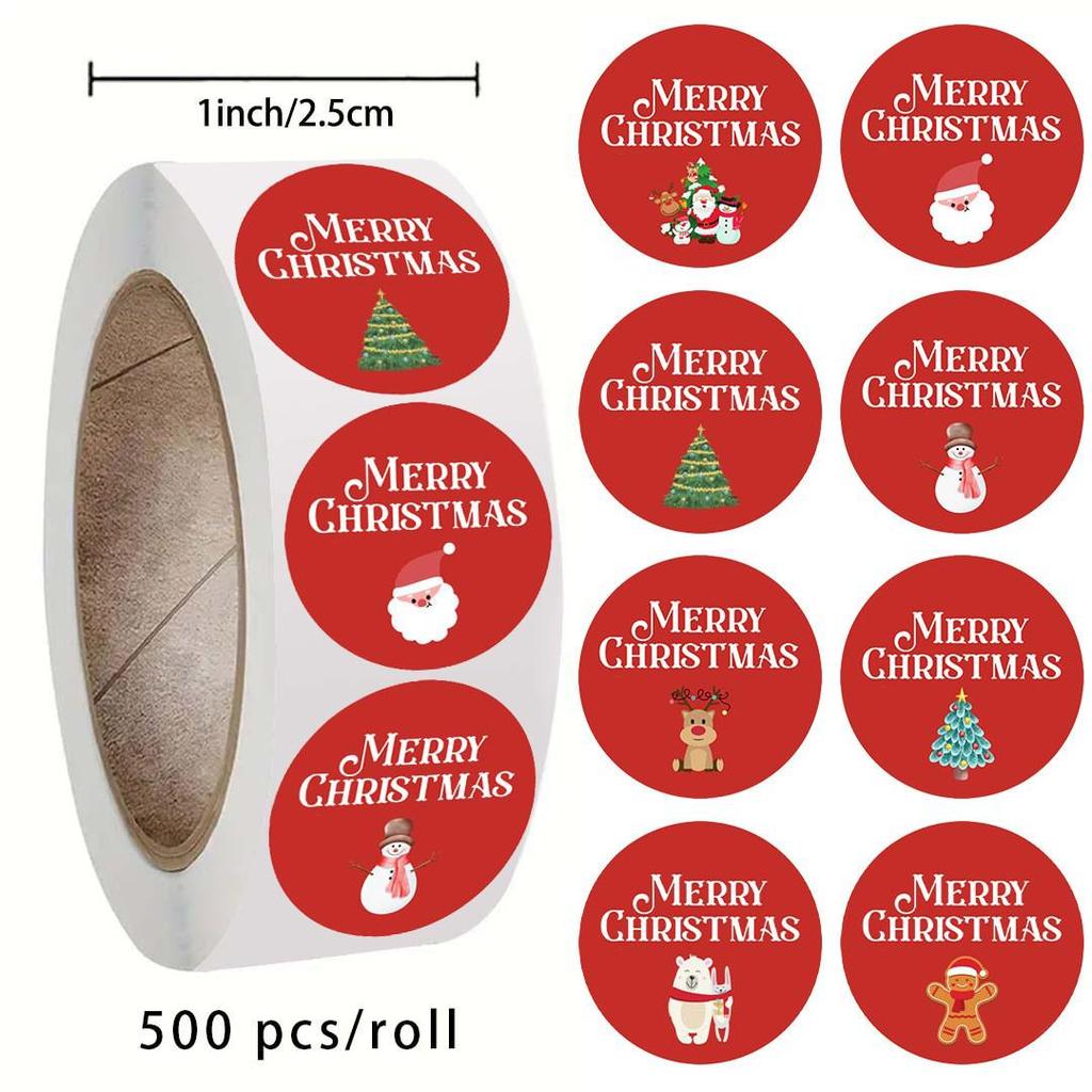 500 Sheets/Roll Red Christmas Holiday Sealing Stickers for DIY Crafts