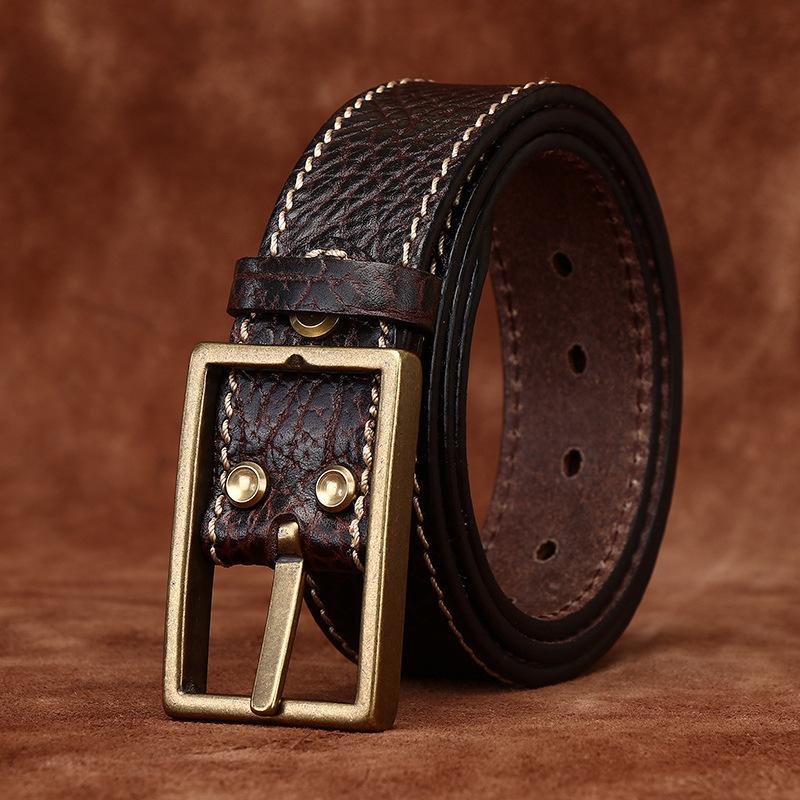 Thickened Retro Embossed Trend Versatile Leather Belt Men'S First Layer Cowhide Bison Leather Pattern Jeans Belt Men'S