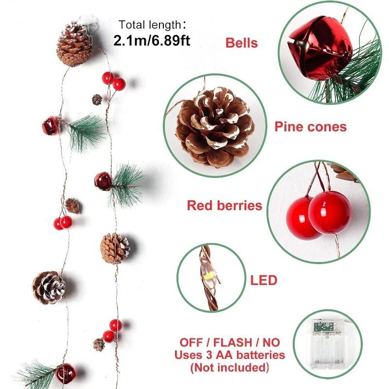 20/30 LED red fruit bell, pine cone, pine needle light string, festive New Year home, Christmas decoration, party atmosphere