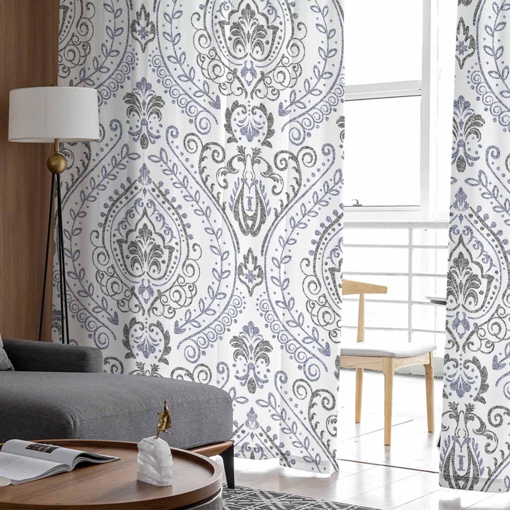 Texture Leaf Circle Gradient Tulle Window Curtains for Bedroom Luxury Home Decor Drapes In Living Room Chiffon Panels