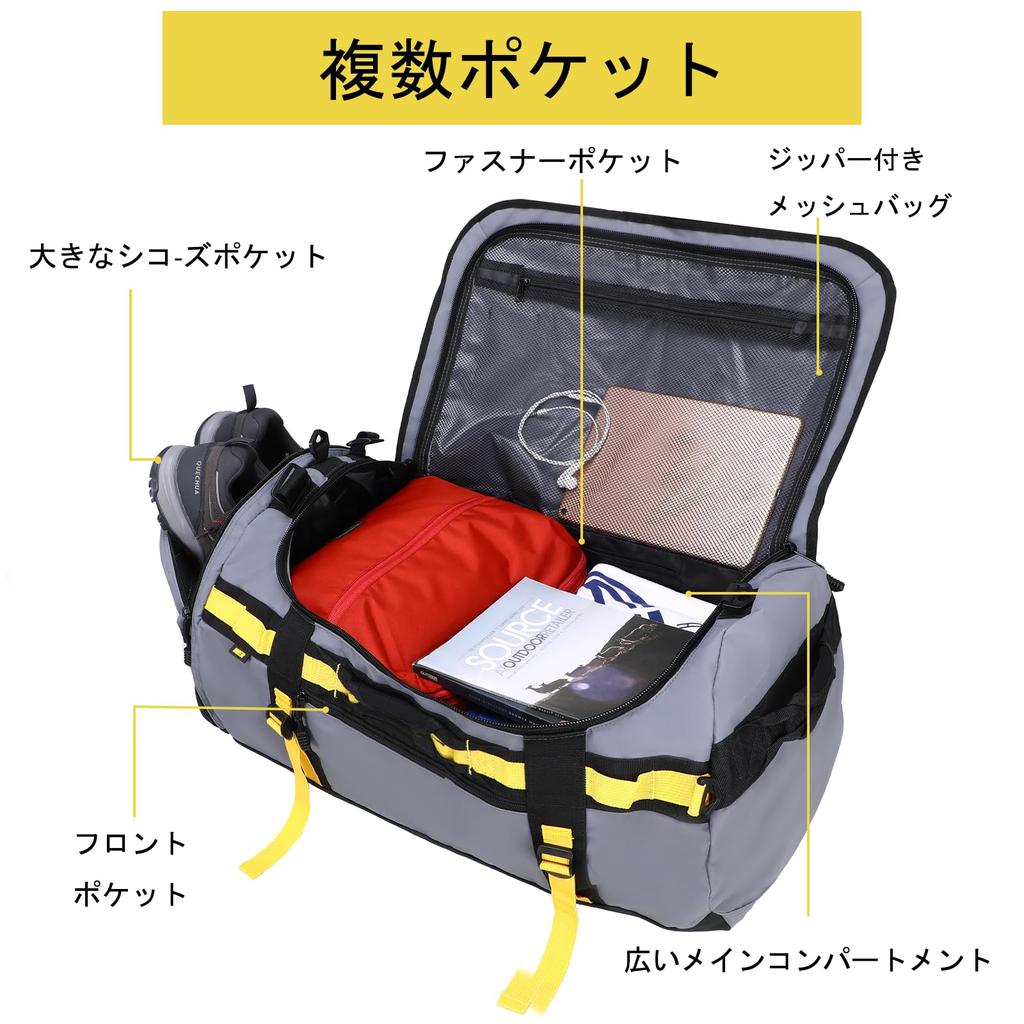 MIER Large Outdoor Duffle Sports Gym Bag with Convertible Gray Backpack, Backpack, Waterproof, 90L,