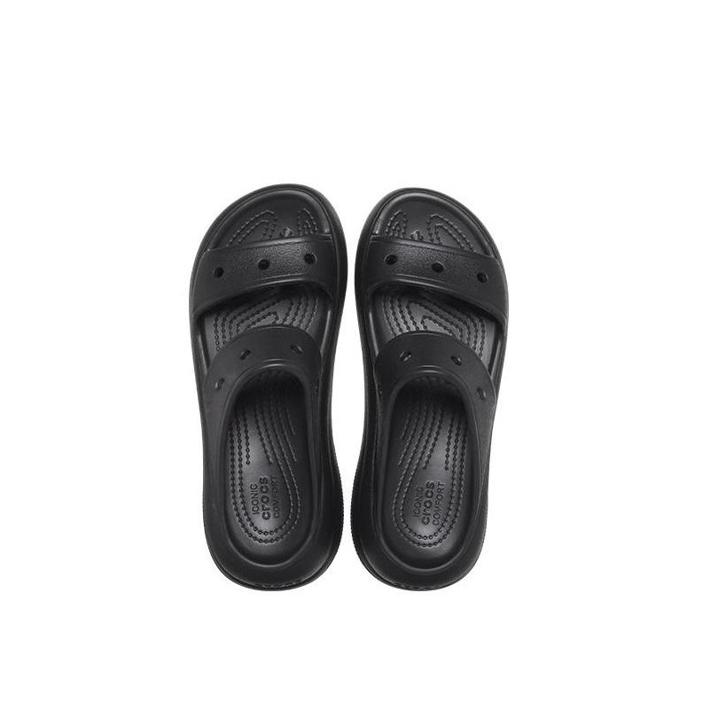 Crocs Classic Crush Puff Wedge Hole Silent Slipper Unisex Black