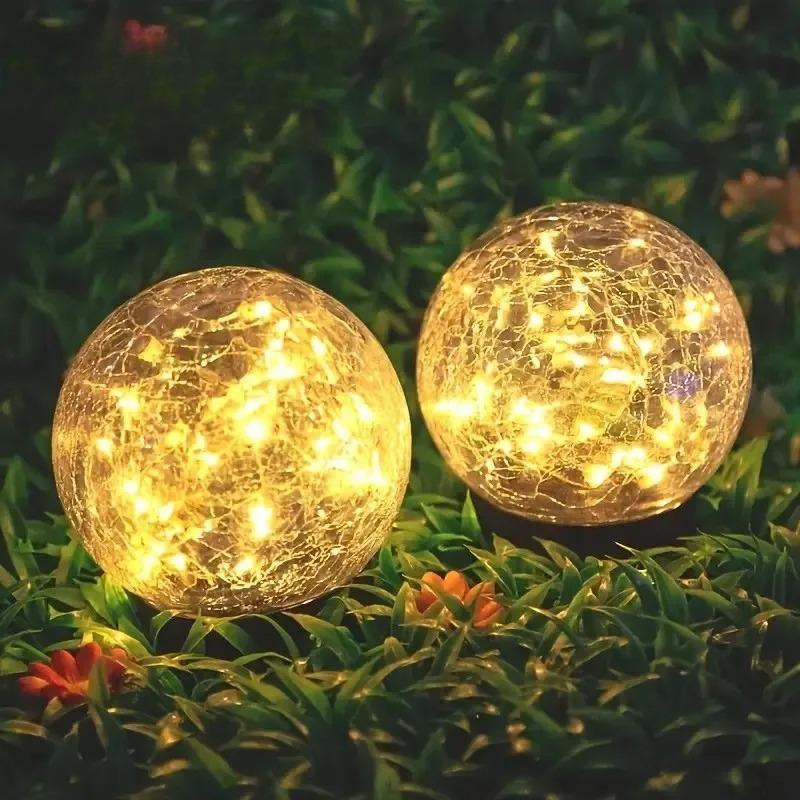 Solar LED Light Waterproof Cracked Glass Ball for Garden Outdoor Path for Patio and Yard Lawn Backyard Festival Decoration Lamp