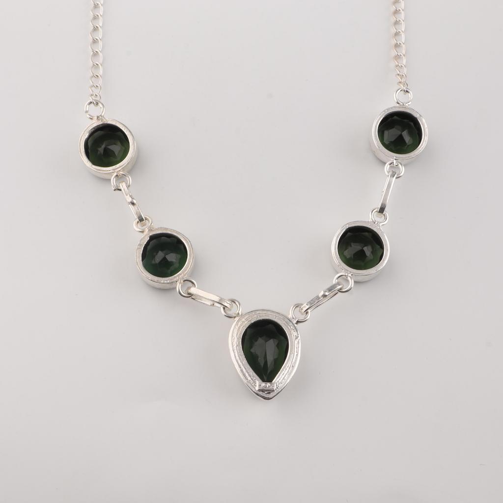 Green Tourmaline Gemstone Silver Elegant Necklace 16-18" 925 Sterling Silver Women Jewelry For Birthday Gift RN-3-7
