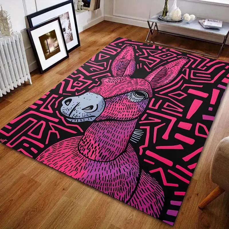 Various Sizes Pink Donkey Art Print Carpet Living Room Bedroom Bedside Sofa Floor Mat Home Decor Area Rug Large Size Fast Arrive