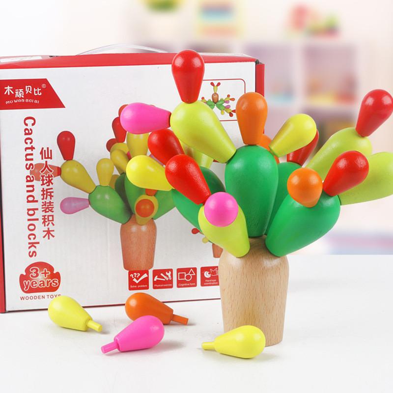 Cactus Wooden Interlocking Building Blockskids Learning Cognitive Development