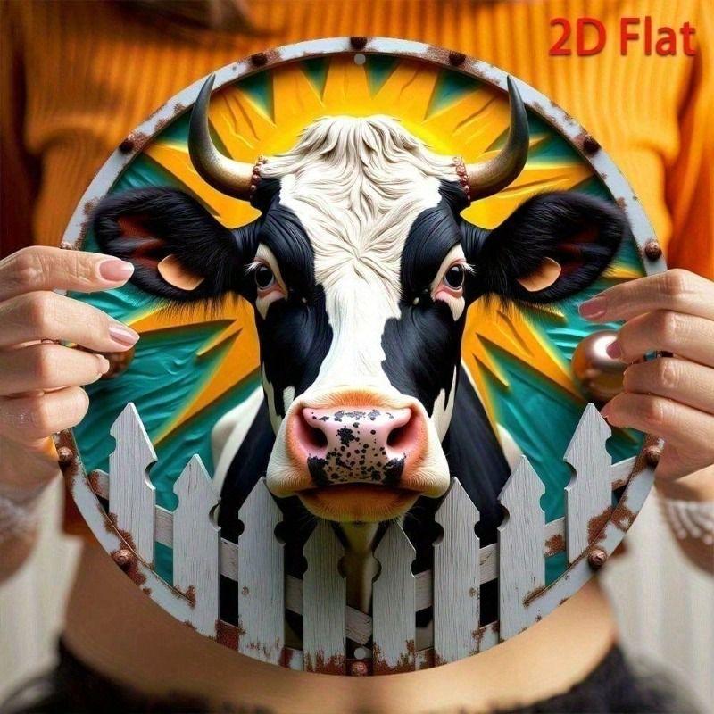 Vintage Cow Disco Ball Metal Poster Wall Art Kitchen Decor