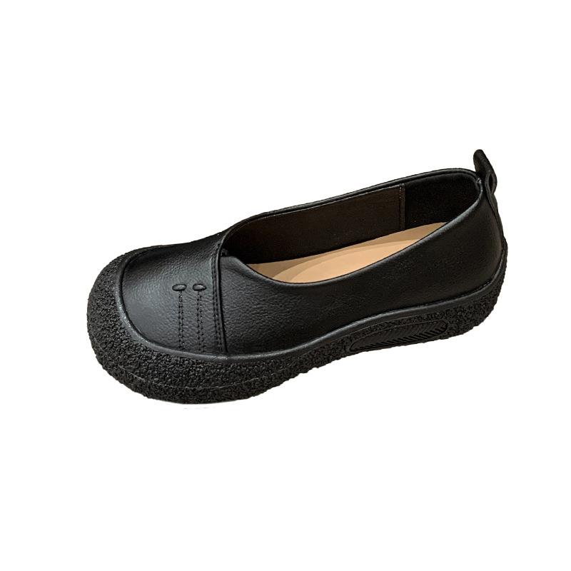 Foreign Trade Shallow Mouth Single Shoes 2025 Autumn Thick-soled One-pedal Large-size Lazy Single Shoes Women's Retro Round Head Single Shoes
