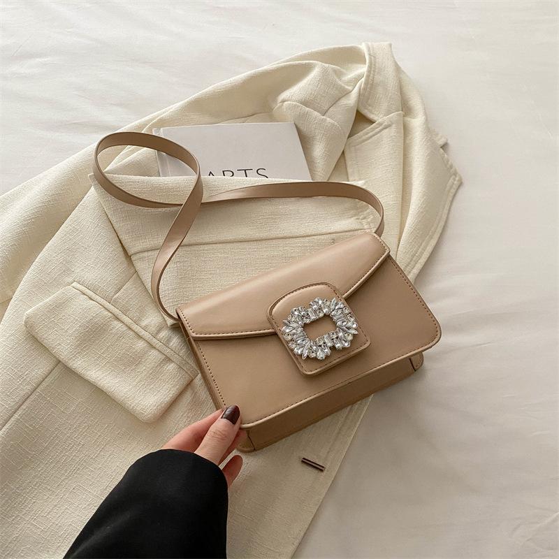 Niche Design Summer New Style  High-value  Fashionable  Light Luxury Diamond-inlaid Solid Color Crossbody Small Square Bag