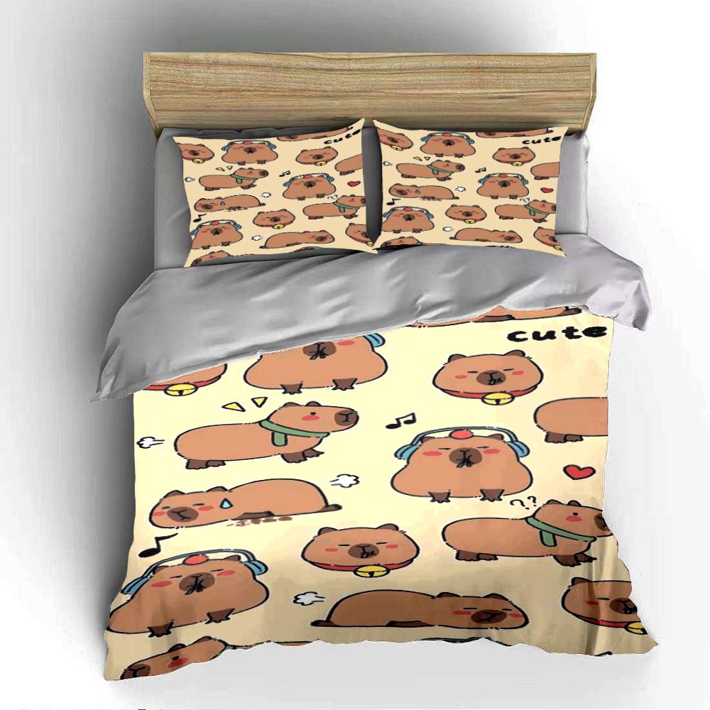 Cute Cartoon Capybara Bedding Set Bedding set (1 duvet cover, 2 pillowcases, duvet not included)