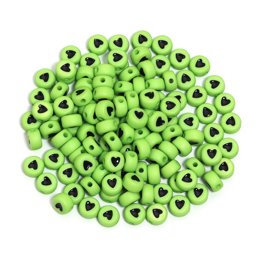100Pcs 7mm Colored Acrylic Beads Heart Pattern Flat Round Loose Beads For DIY Fashion Bracelet Necklace Supplies Wholesale