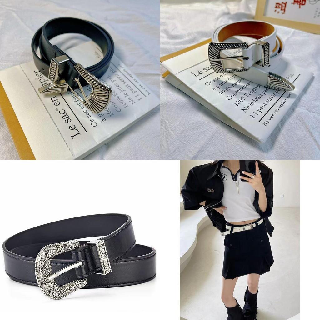 Stylish Black And White Metal Floral Buckle Belt For Women Vintage Chic Fashion