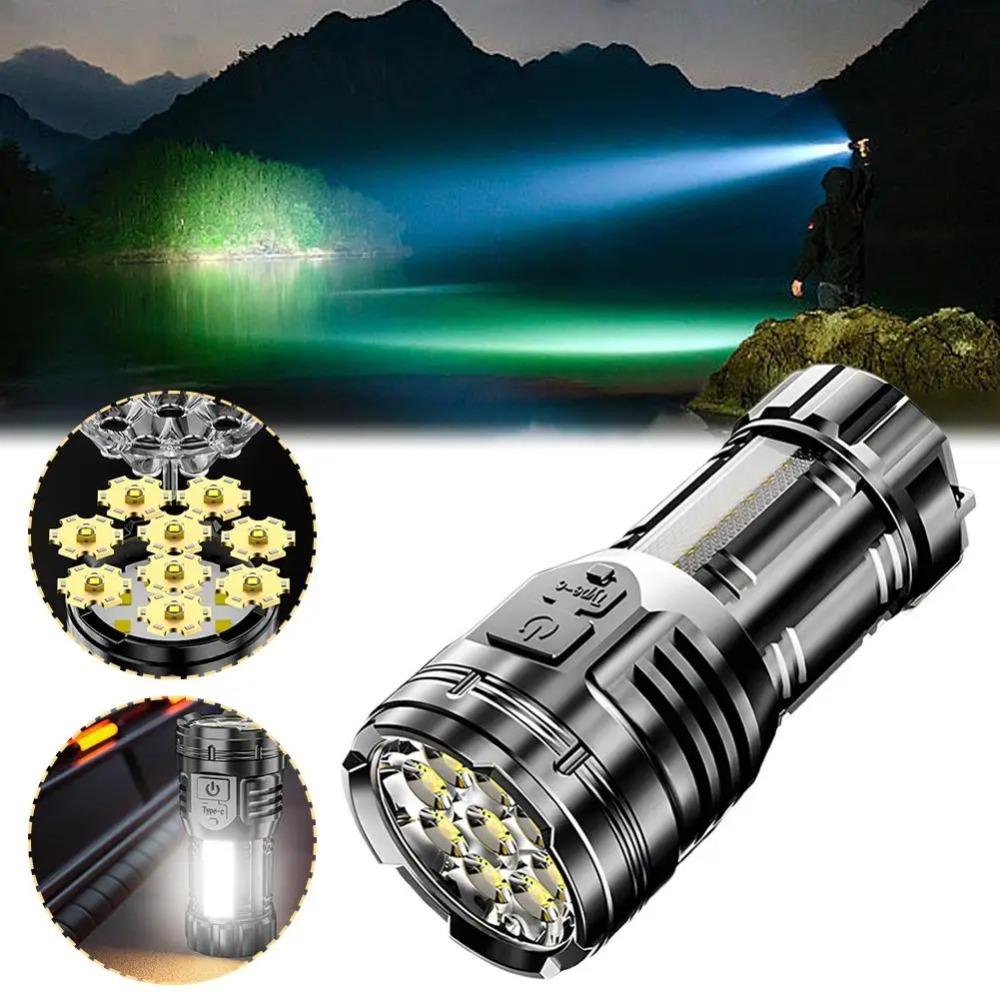 9led High Power LED Flashlight USB Charging Strong Light Lantern Flashlight With Cob Zoom Camping Fishing Emergency Magnet