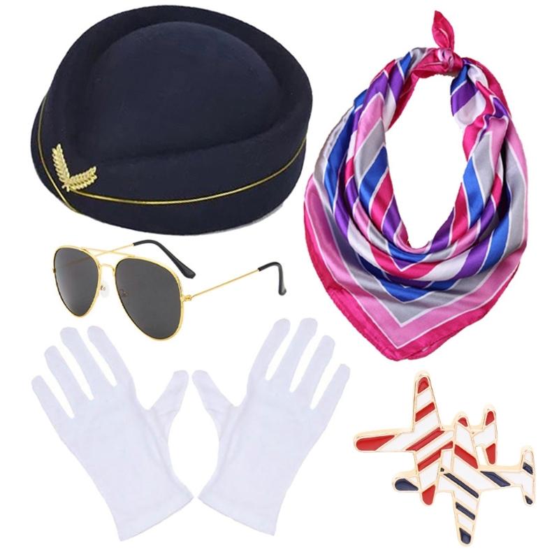 Carnivals Role Play Stewardess Hat+Sunglasses+Brooch for Girl Taking Photo