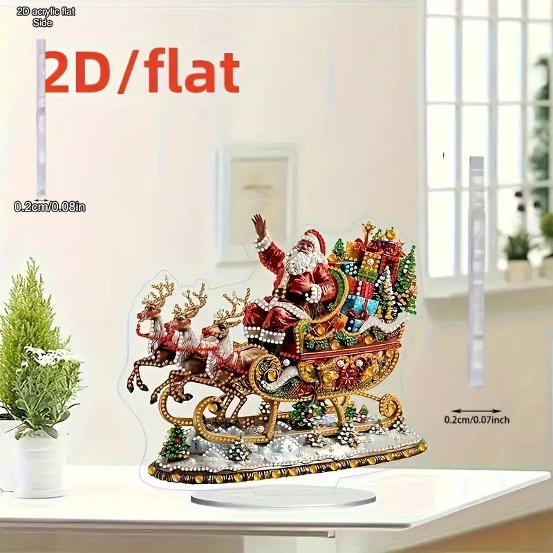 2D Flat Santa Claus Sleigh Reindeer Acrylic Desktop Decoration, Suitable for wall decoration, porch, room, villa, accents Home, Hallway, or Workplace