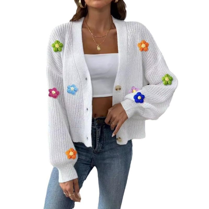 Gilet pull pour femme grande taille automne et hiver fait main au crochet fleurs patchwork court à boutons