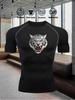 Herren Kompressionsshirt Schnelltrocknend Weiß Fitnessstudio T-Shirt Brüllender Weißer Tigerkopf Aufdruck Workout Sportbekleidung
