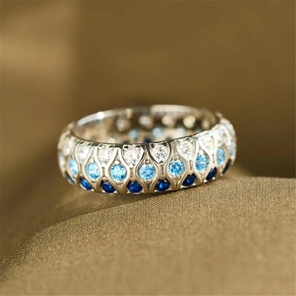 

Cute Female White Blue Zircon Round Stone Silver Color Wedding Jewelry Promise Engagement Rings For Women 10