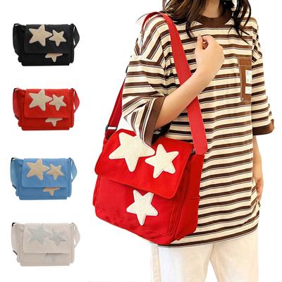 Crossbody Shoulder Bag Canvas Fashion School Bags with Star Pattern Large Capacity Versatile Messenger Bag for Girl