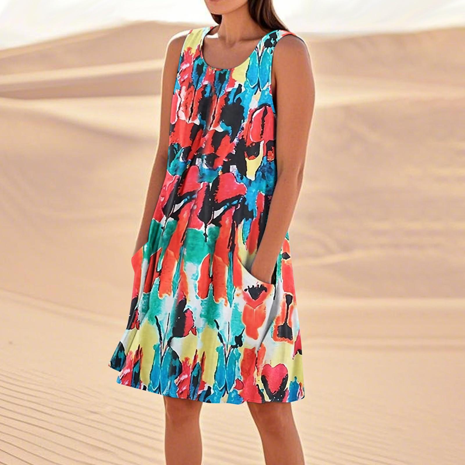 

Летние платья для женщин, свободные пляжные повседневные сарафаны без рукавов с карманами, платье-майка L винный