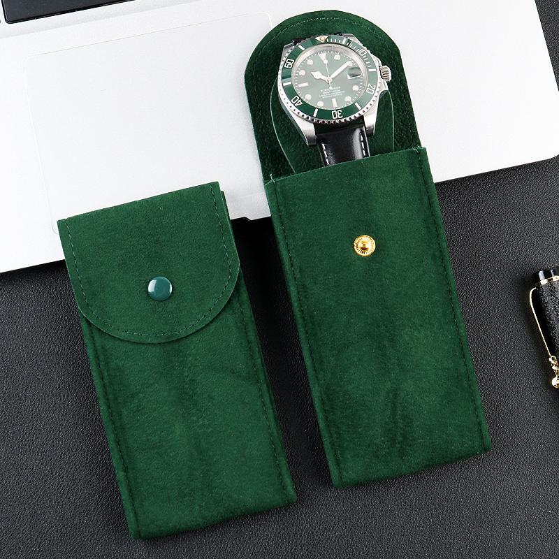 3 colors Portable Watch Bag Gift Shock-proof Press Button Short Velvet Snap Watch Packing Pouch green single storage box