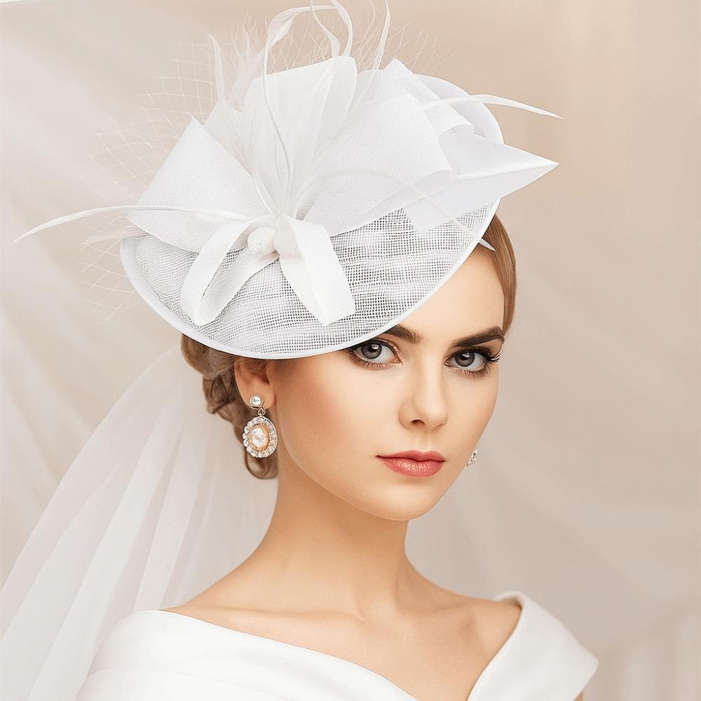 Elegant Tea Party Mesh Hair Band Bowknot Bride Headdress Feathers Fascinator Hat Dance Show