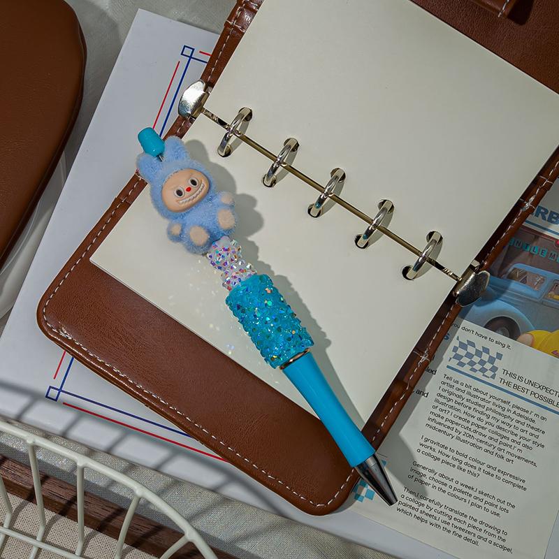 1 kus Flocking Labubu Kawaii Korálkové šňůrkové pero Roztomilá kreslená kuličková tužka Studentské psací potřeby Kancelářské potřeby Dárky