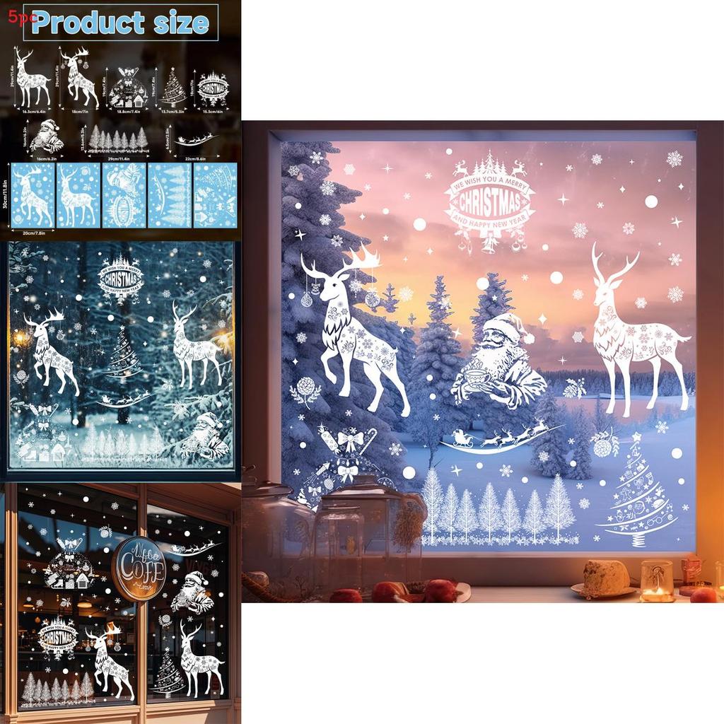Christmas Window Clings Pvc Snowflakes And Reindeer Party Decorations Pack Of Five