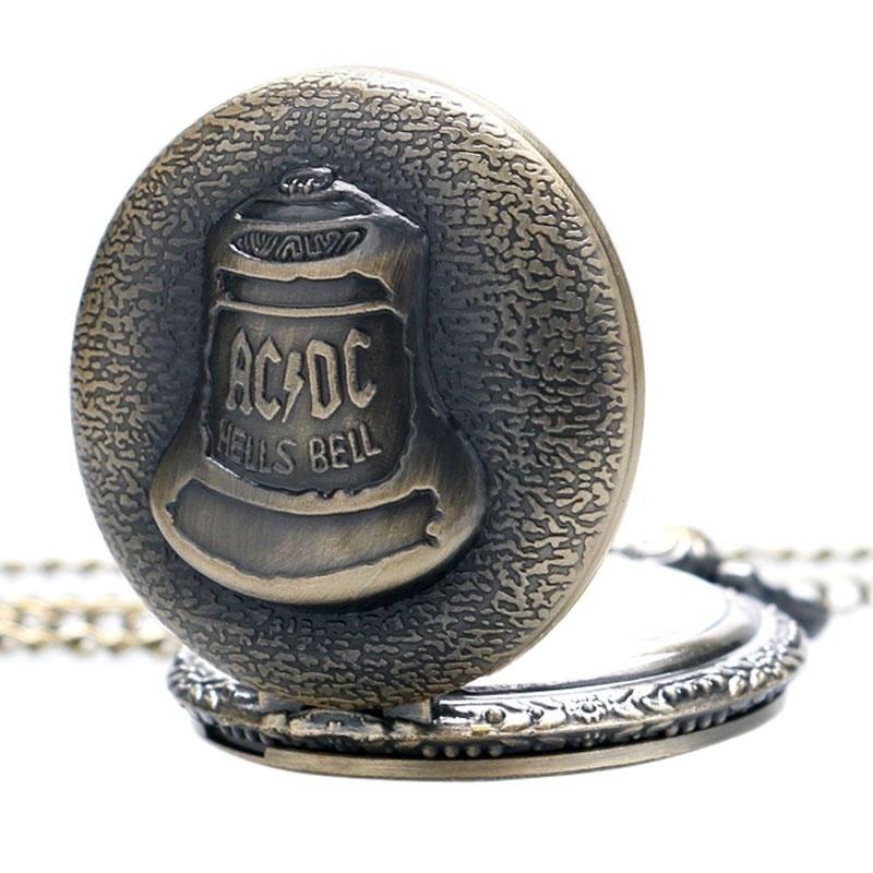 Antique Steampunk ACDC Hells Bell Quartz Pocket Watch Retro Necklace Pendant
