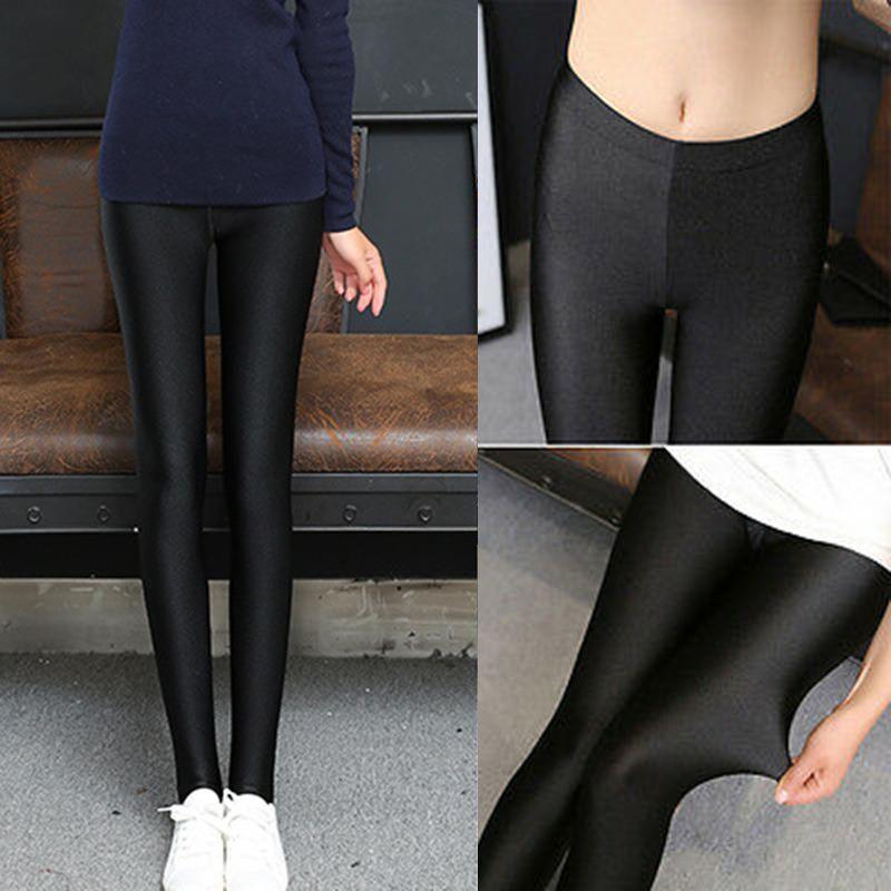 Thin Women Shiny Tights Stretch Ankle Length Leggings Pencil Step Foot Pants