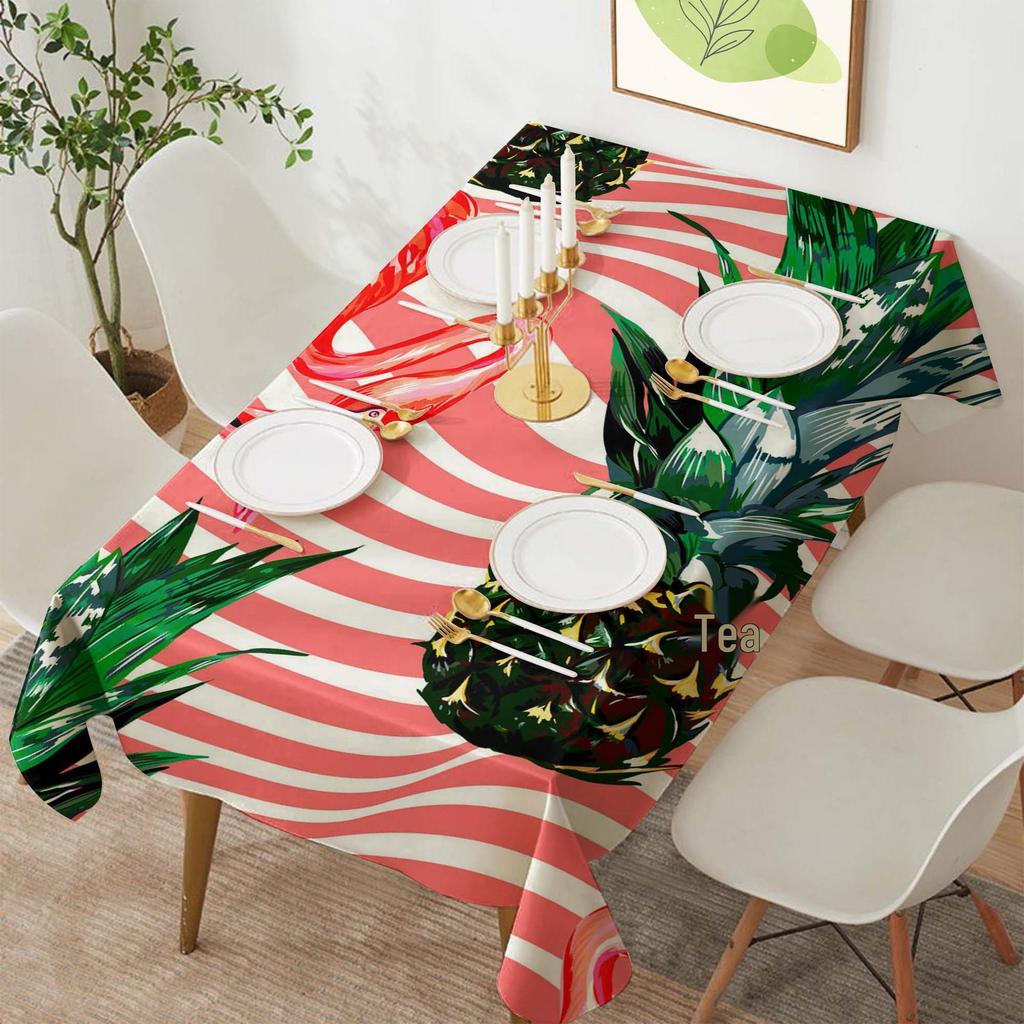 Tropical Flamingo Polyester Rectangular Tablecloth for Parties and Dining