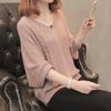Frühling Herbst Koreanische Damen Spitze Fledermausärmel Oberteil Einfarbig Loch Rundhals Strick Lockerer Pullover
