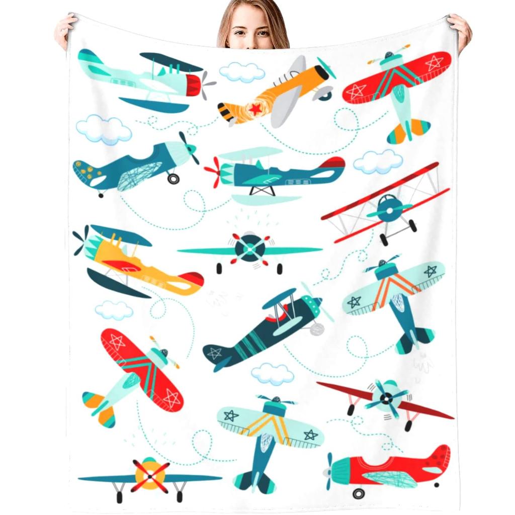 Cartoon-Flugzeug-Konzept digital bedruckte Polyester Schlafzimmer Samt Flanell Decke Vlies weiche Sofa-Abdeckdecken für Betten