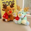 Lovely Happy Christmas Elk Plush Toys Cuddy Fluffy Sitting Elk Doll Wearing Scarf  Home Party Decor Sweet Gift To Kids Friends