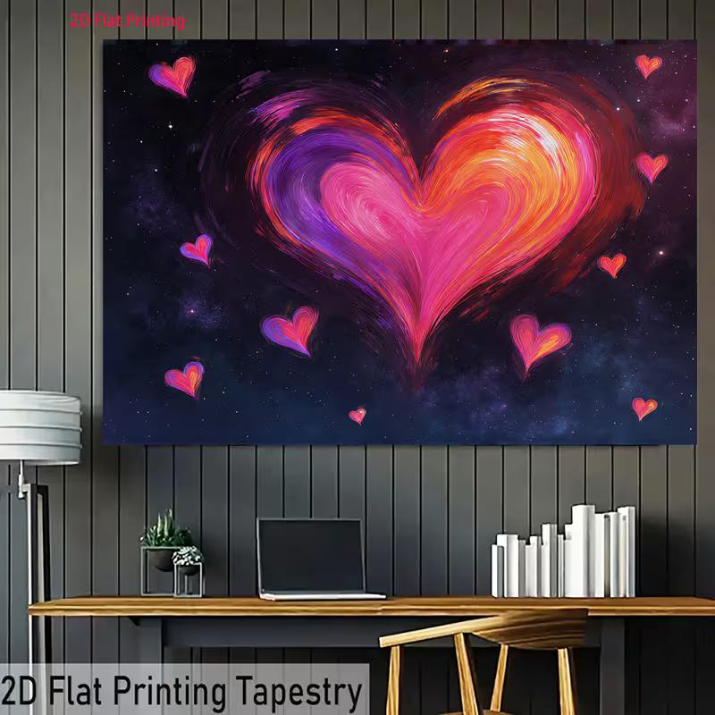 2D Flat Cosmic Love Backdrop Large Abstract Heart On Starry Sky Background Cloth