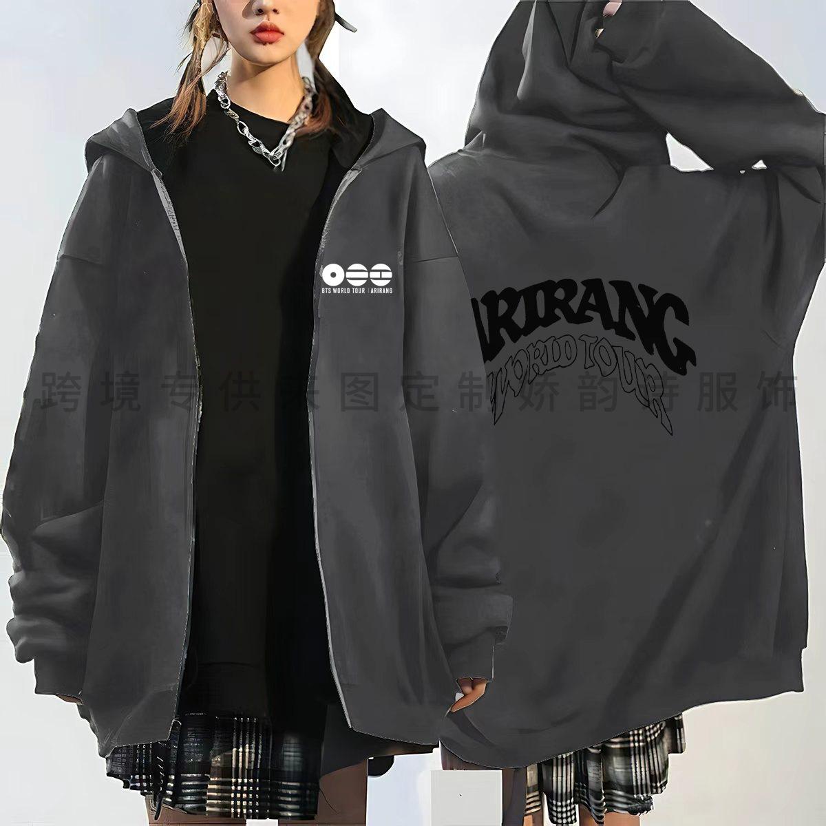 Grenzüberschreitender neuer BTS-Cardigan im gleichen Stil, Arirang World Tour bedruckter Reißverschluss-Hoodie lockerer Mantel XL dunkelgraue